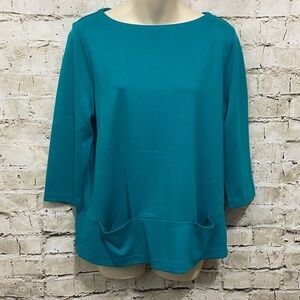 NWT J Jill Boat Neck 3/4 Sleeve Pockets Knit Top